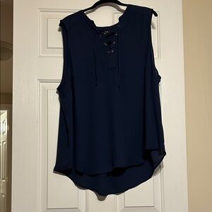 Elegant Navy Lace-Up Sleeveless Blouse